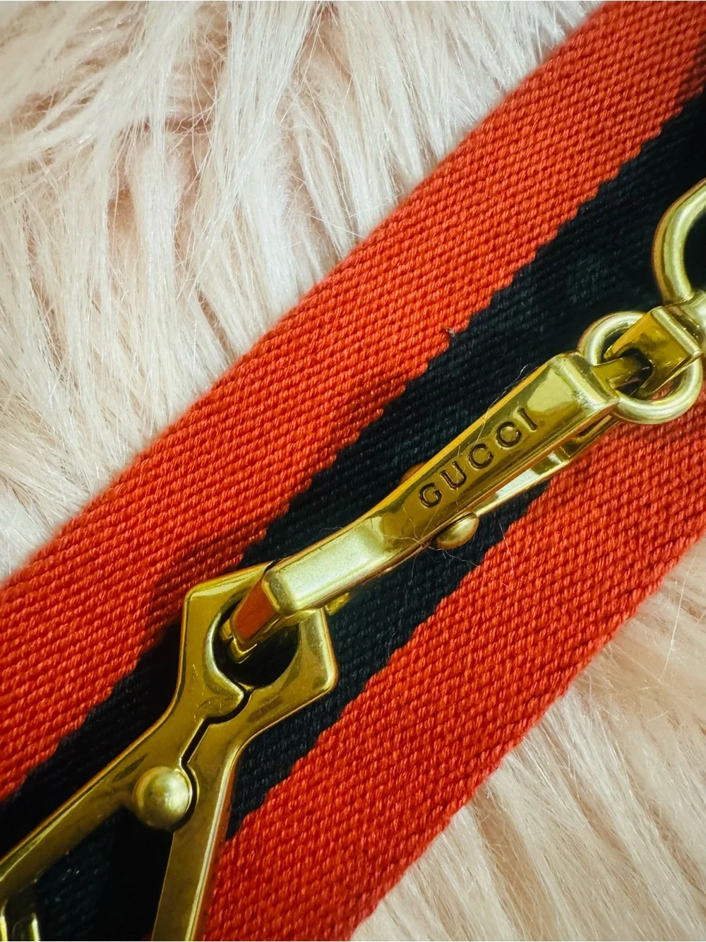 Gucci Red and Black Striped Messenger Strap with Gold Hardware